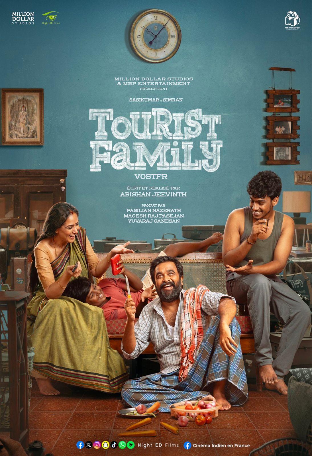 Tourist-Family β Housefull Tourist Family is a 2025 Indian Tamil-language comedy drama film written and directed by Abishan Jeevinth, in his directorial debut. Produced by Million Dollar Studios and MRP Entertainment, the film stars M. Sasikumar, Simran, Mithun Jai Sankar and Kamalesh in the lead roles, alongside Yogi Babu, M. S.